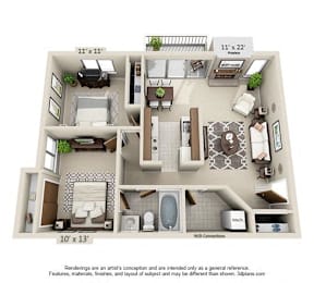 2 beds, 1 bath, 856 sqft, $1,247