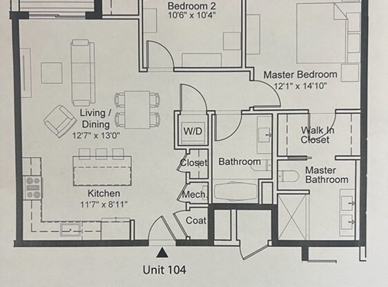 2 beds, 2 baths, 975 sqft, $3,800, Unit 104