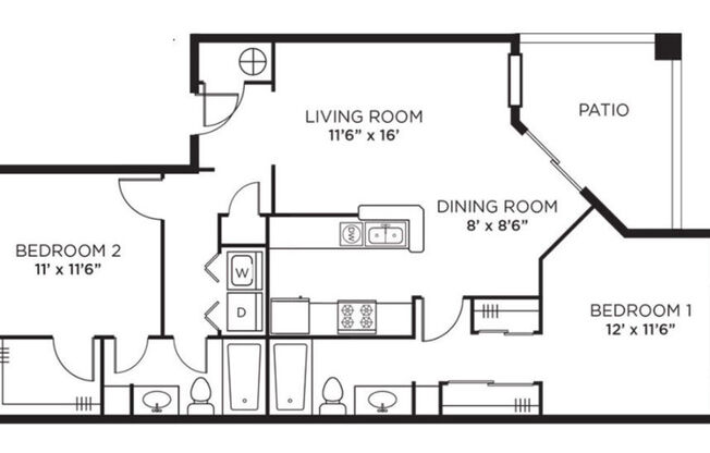 2 beds, 2 baths, 1,014 sqft, $1,428