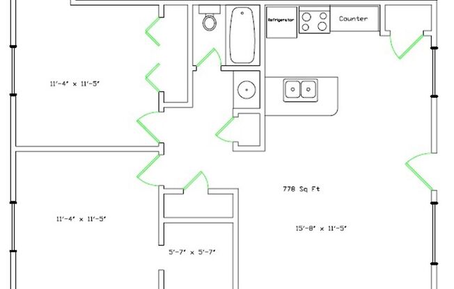 2 beds, 1 bath, 778 sqft, $1,600, Unit 115