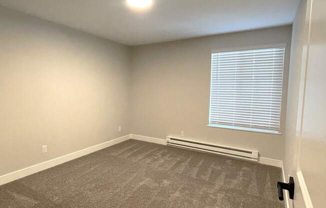 a empty room with carpet and a window