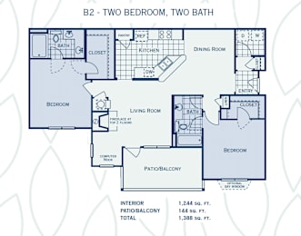2 beds, 2 baths, 1,244 sqft, $1,441