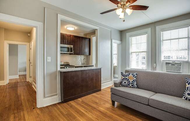 One-bedroom living area (staged) at Belvedere, Washington, DC