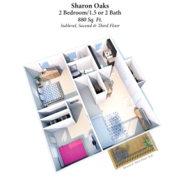 2 beds, 1.5 baths, 880 sqft, $1,120