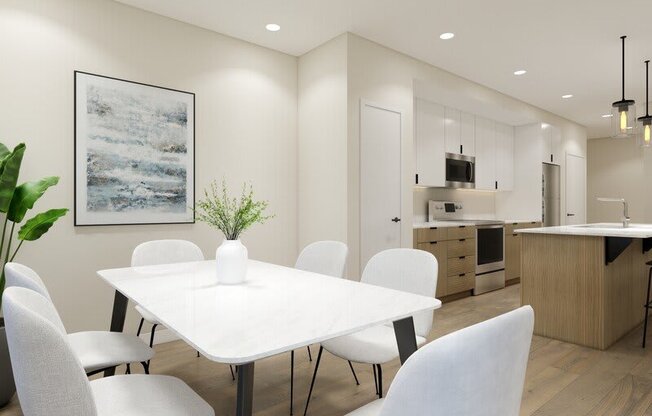 a white table and chairs at Lotus Republic Apartments for rent in Downtown Salt Lake City, Utah