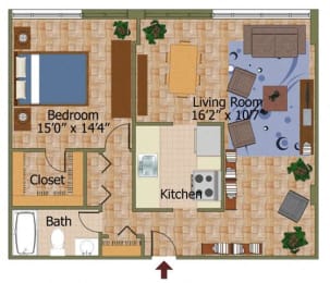 1 bed, 1 bath, 910 sqft, $2,962