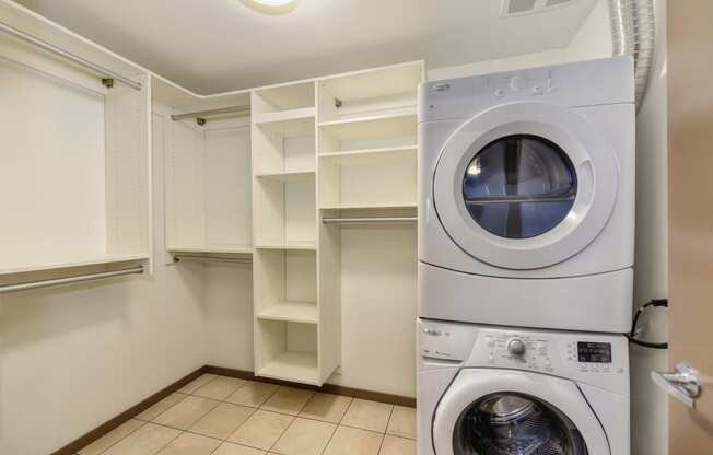 Full Size In Unit Washer Dryer with Shelves, Cubbies and Clothes Hanging Rod