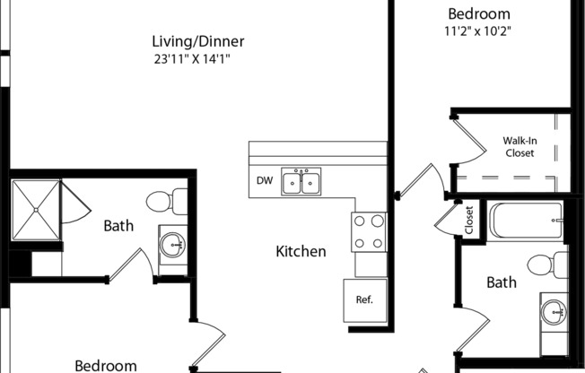 2 beds, 2 baths, 1,195 sqft, $4,192, Unit 401