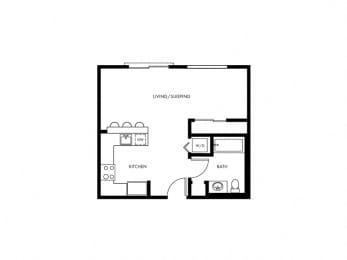 Studio, 1 bath, 626 sqft, $1,719