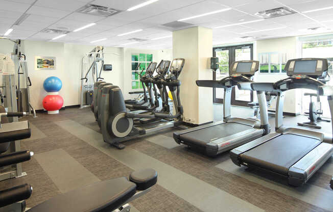 Fitness Center with View of Garden Terrace