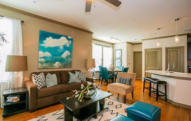 Spacious Floorplan with Wood Flooring in Houston Apts