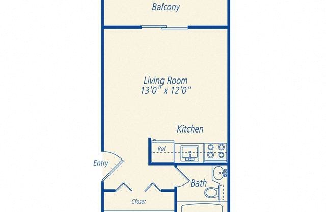 Studio, 1 bath, 278 sqft, $1,700