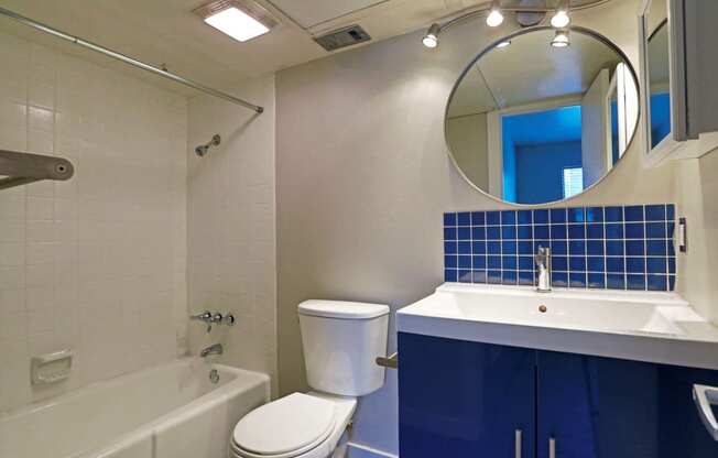 blue cabinet in restroom