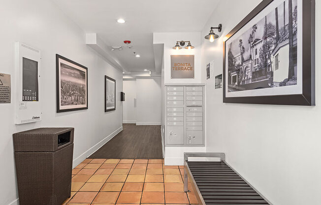 Beautiful interior hallway, decorated with views of old Hollywood.