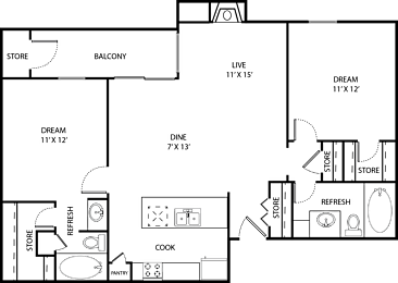 2 beds, 2 baths, 930 sqft, $1,149