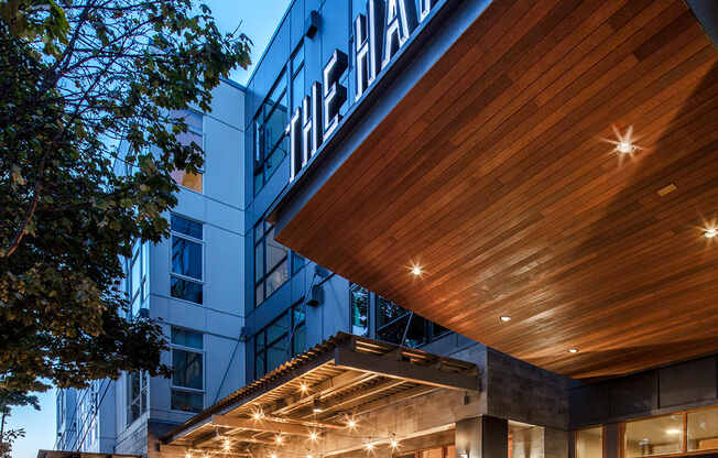 a building with a sign on the front of it at The Hayes on Stone Way, Seattle, WA, 98103