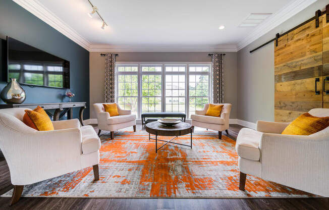 Clubhouse with Four Chairs, Table, Large Flat Screen Television and Sliding Barn Doors