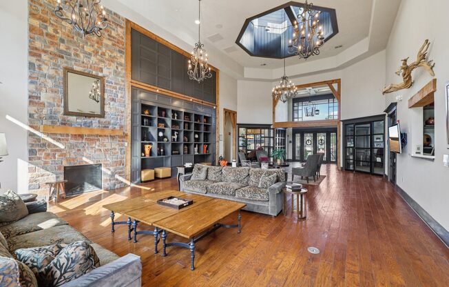 A living room with a fireplace and a couch.