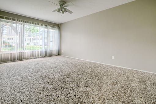 Carpeted Living Area with Ceiling Fan