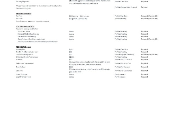A document from Cumberland Crossing outlines various fees and information related to a service.
