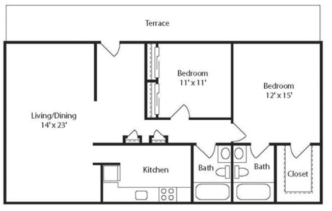 2 beds, 2 baths, 1,087 sqft, $1,100, Unit 1255