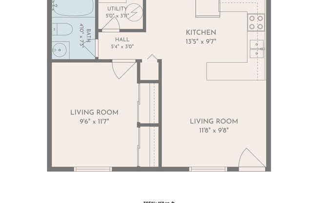 1 bed, 1 bath, 447 sqft, $899, Unit Unit E