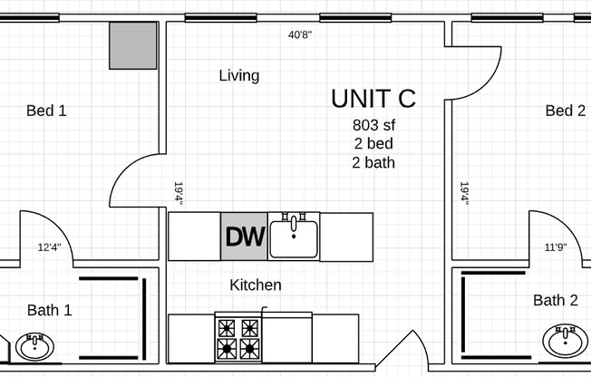 2 beds, 2 baths, $1,390