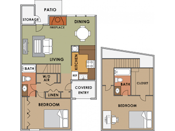 2 beds, 2 baths, 1,278 sqft, $1,549