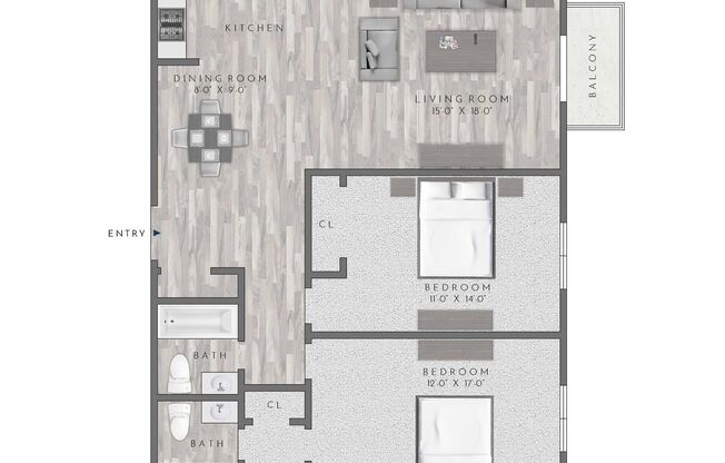 2 beds, 2 baths, 1,100 sqft, $2,530