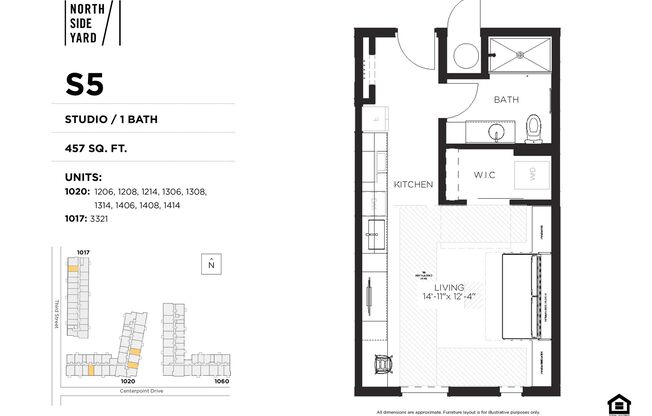 Studio, 1 bath, 457 sqft, $995, Unit 1215