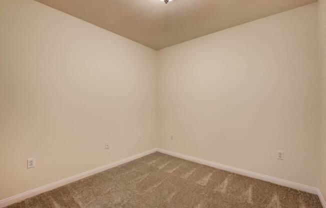 A room with a carpeted floor and a light fixture on the ceiling.