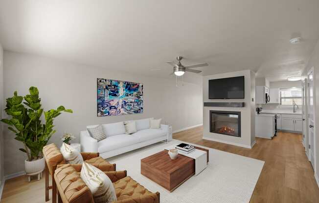 a living room with a couch and a coffee table