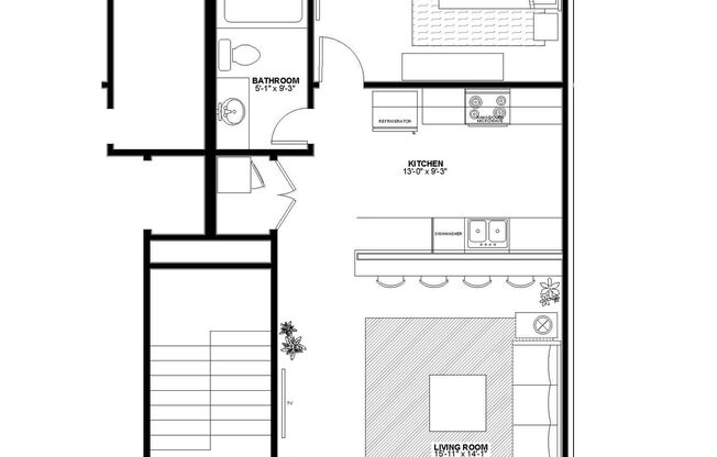 1 bed, 1 bath, 700 sqft, $1,350, Unit 504