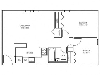 2 beds, 1 bath, 646 sqft, $1,576