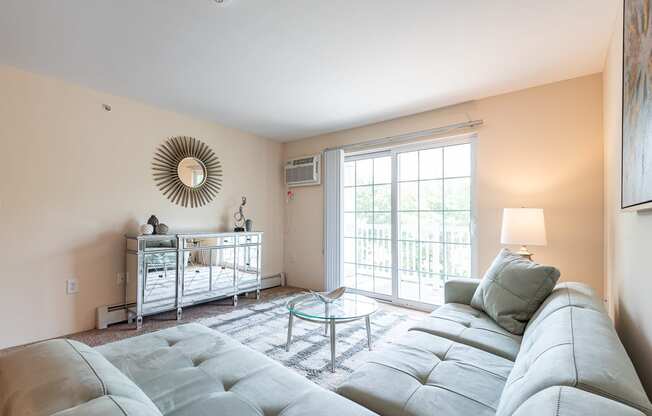 Two bedroom common area living room with balcony