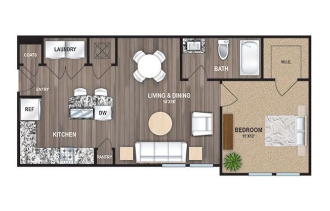 1 bed, 1 bath, 663 sqft, $1,074