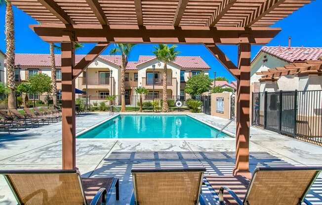 High Desert CA Apartments for Rent - Riverton of the High Desert - Gated Pool Surrounded by Lounge Seating