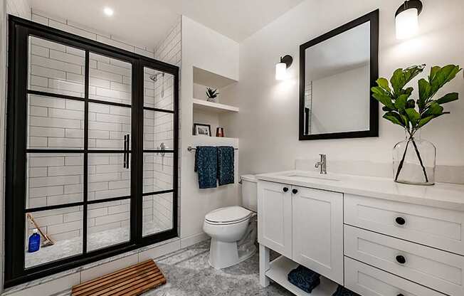 Bathroom with white interior at The Glover House, Washington