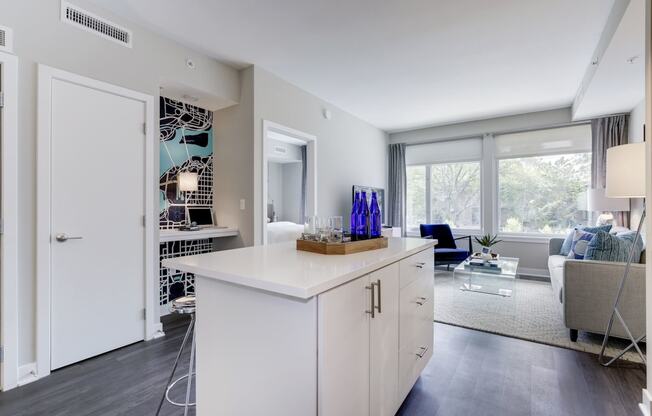 One-bedroom kitchen and living at Valo, Washington, 20024