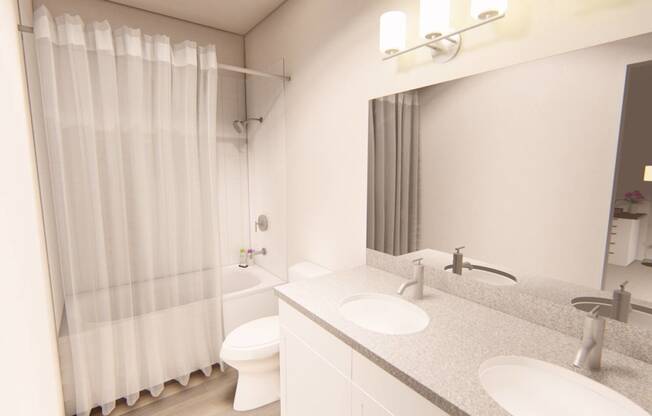 a bathroom with a shower toilet and sink at Brownstones at Palisade Park Townhomes, Broomfield Colorado