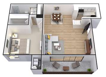 1 bed, 1 bath, 624 sqft, $2,278