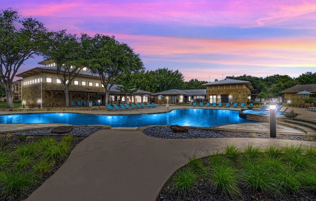 Twilight Pool at The Canyons Apartments, Fort Worth, TX