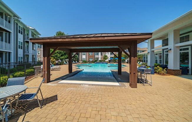 the preserve at ballantyne commons pool and pavilion with tables and chairs and