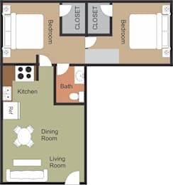 2 beds, 1 bath, 636 sqft, $1,210