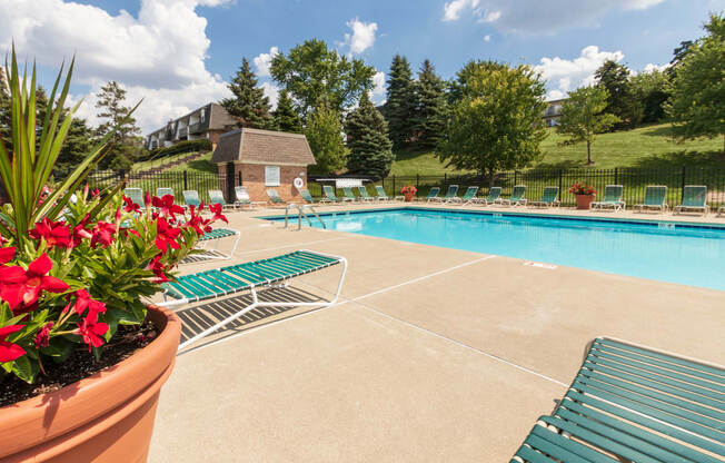 This is a picture of the Gilmore clubhouse pool area at Fairfield Pointe Apartments in Fairfield, Ohio.