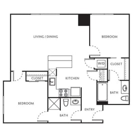 a floor plan of a two bedroom apartment at The Parker Apartments, Portland, OR