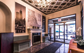 Lobby with Fireplace at 14 West Elm Apartments, Chicago, 60610`
