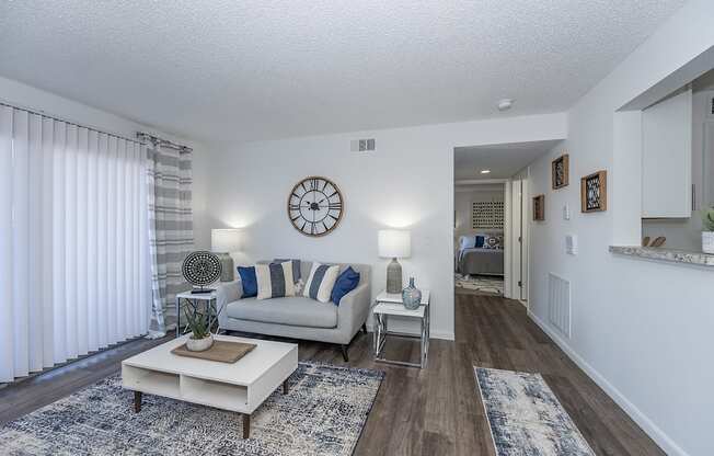 a living room with a couch and a coffee table