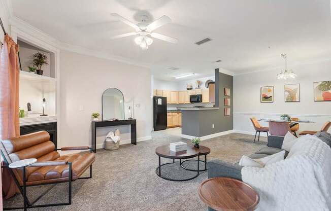 A living room with a fireplace and a couch.