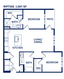 2 beds, 2 baths, 1,067 sqft, $1,945